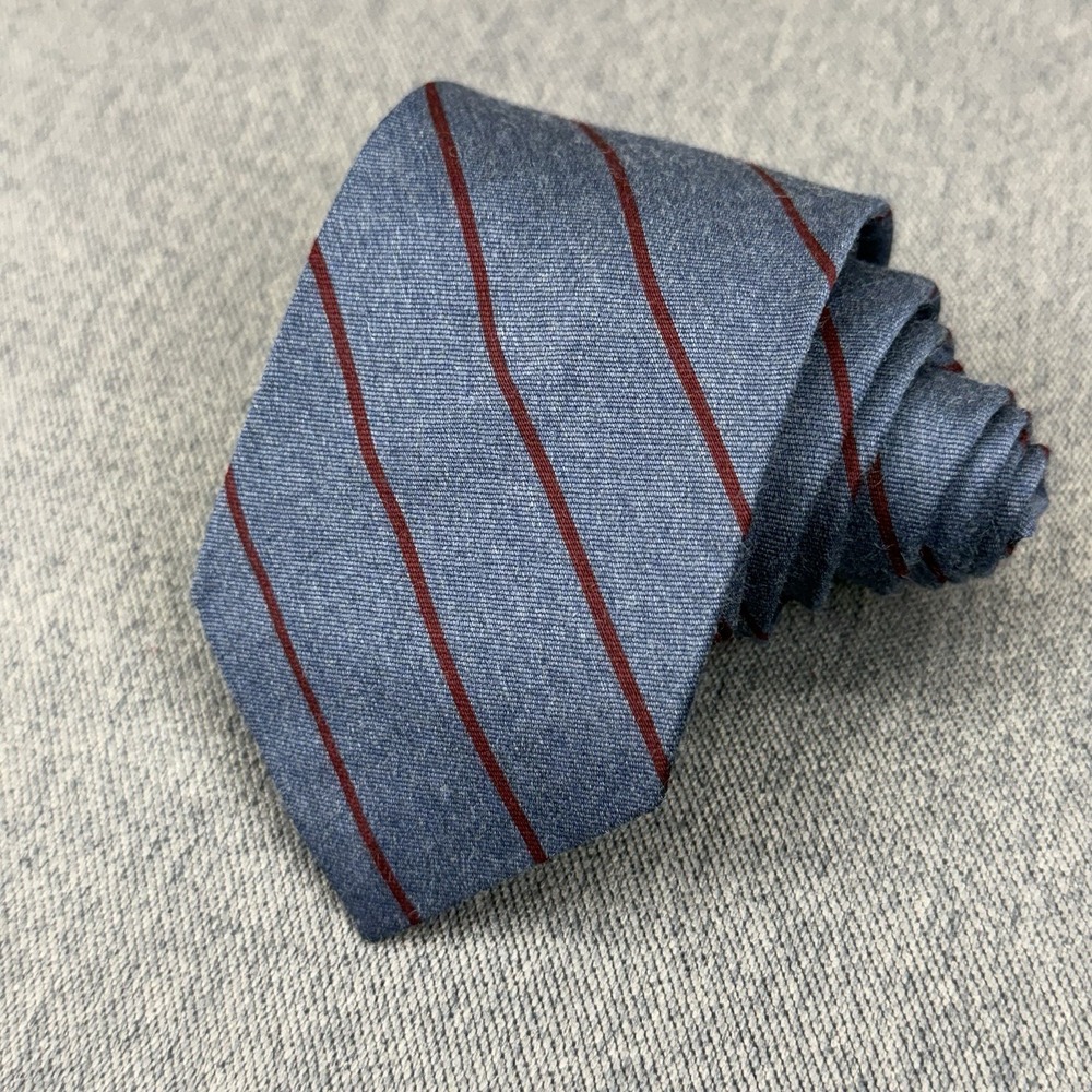 Vintage Rooster Silk Wool Tie Blue Red White Repp Stripe Men 60s 70s 55"